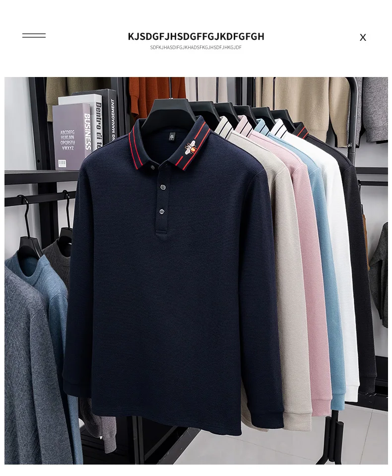 Designer Original Herbst Herren Langarm-Poloshirt mit Kragen und Knöpfen, Feine Stickerei, Neuer Minimalistischer Slim-Fit, Modische Herrenkleidung – Detail 2