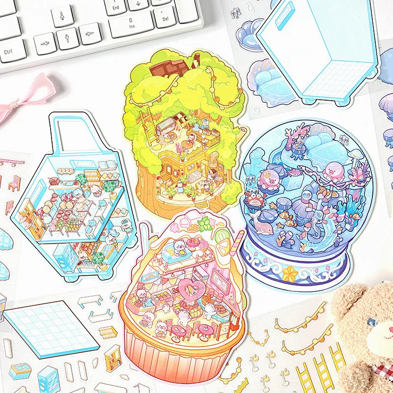 Miniature Scene Stickers 3D Stickers Cartoon Creative Stickers Landscape Stickers Hand Account Scrapbooking Material