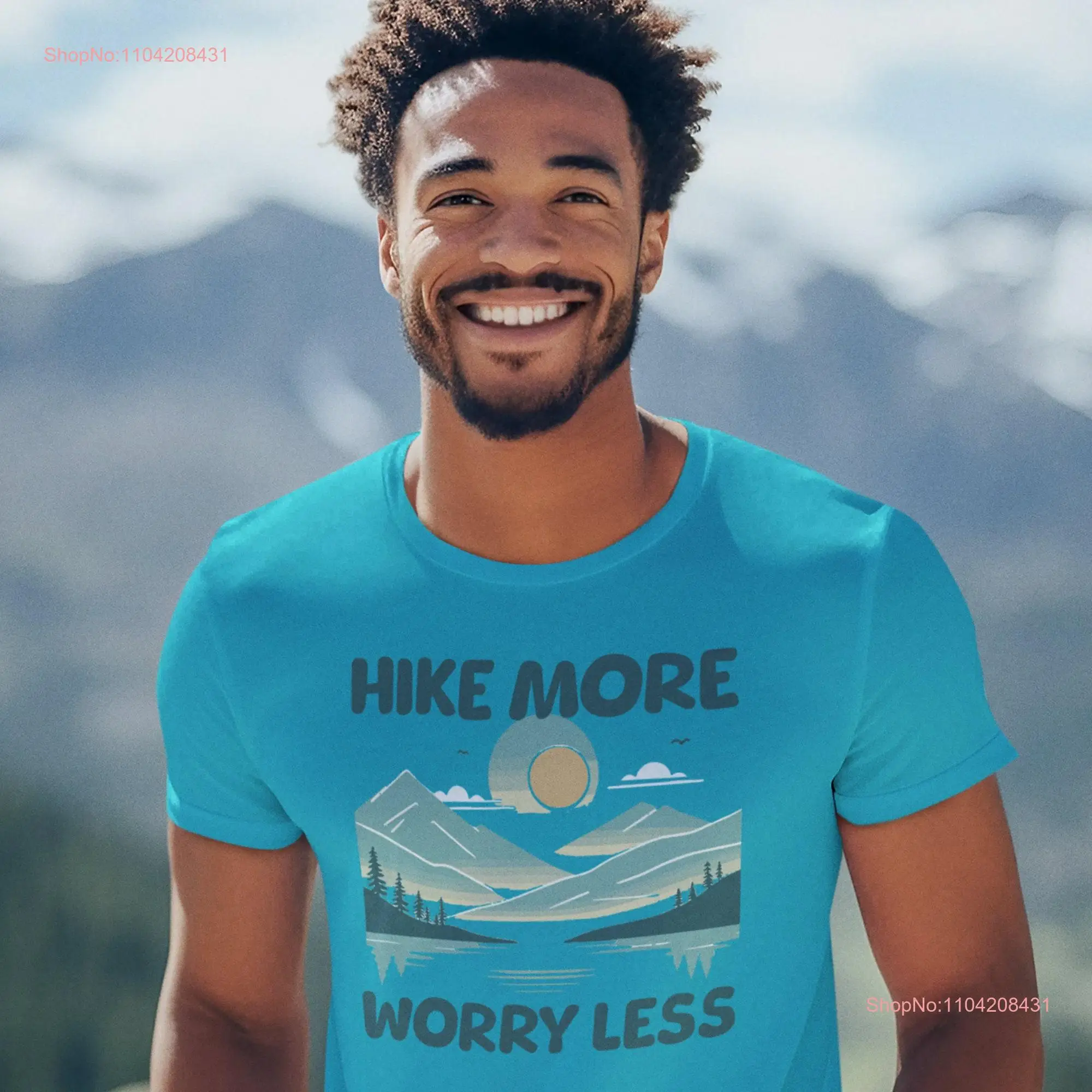 Hike More Worry Less Hiking T Shirt Outdoor Top Camp Tops Garment Dyed long or short sleeves