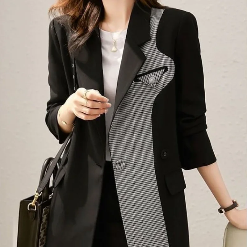 Chaqueta larga para mujer, última moda, trajes de otoño, ropa de lujo negra, chaqueta de tendencia para mujer, abrigo informal de sastrería para