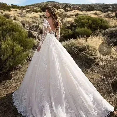 2024 elegante hohe Taille Brautkleid Frauen Kleidung reinweiß lange Ärmel Frauen einfarbig drucken Ballkleid