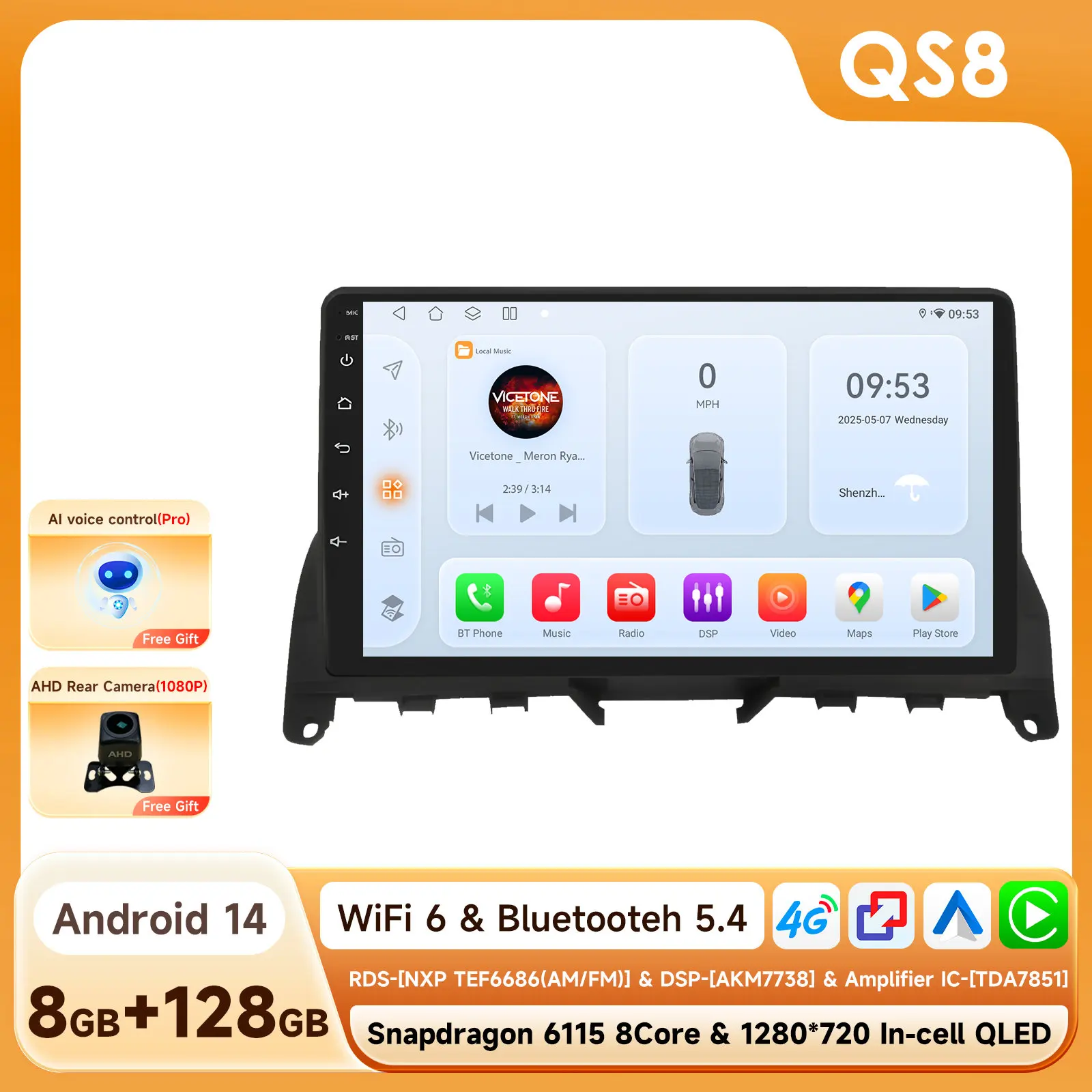 OSSURET 6115 Android speler voor Mercedes Benz C W204 S204 2007-2010 Carplay autoradio multimediasysteem 9 inch 8-core GPS touchscreen