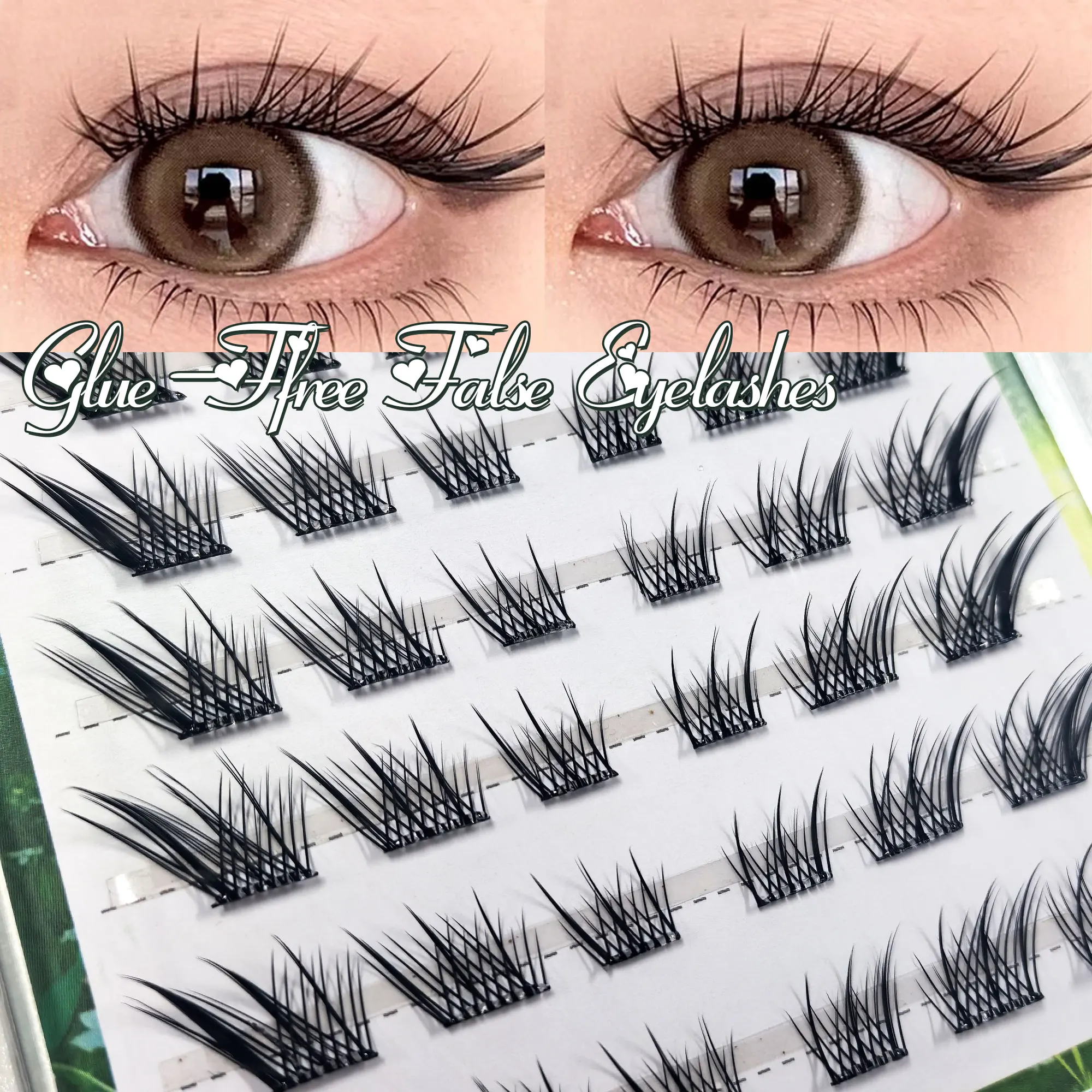 36 clusters of glue-free eyelashes, 9-14 mm, fox eye cat eye cartoon eyelashes, create cool and charming makeup.