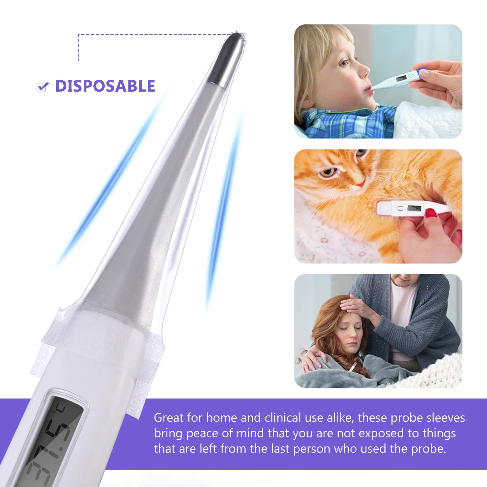 

Стерильные одноразовые чехлы для термометров, 100 шт., для цифровых зондов, ушных и ректальных измерителей, безопасные сменные температурные насадки