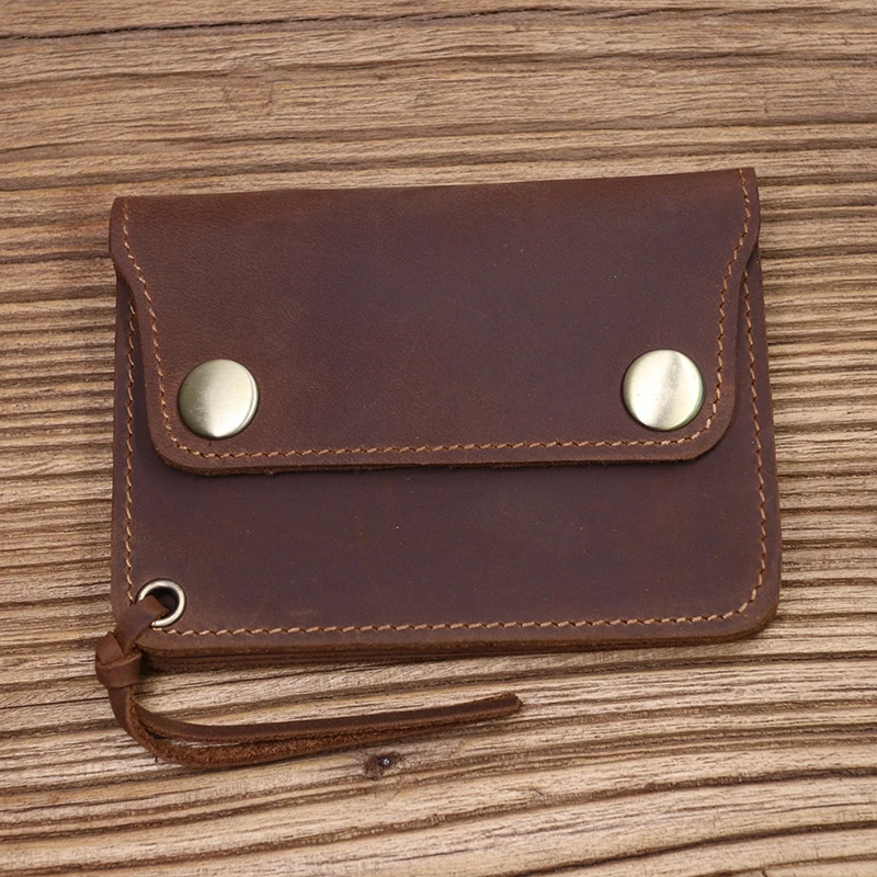 100% echtes Leder Brieftasche Für Männer Männlich Marke Vintage Handgemachte Kurze Kleine männer Geldbörse Karte Halter Mit Zipper Münzfach tasche – Detail 17