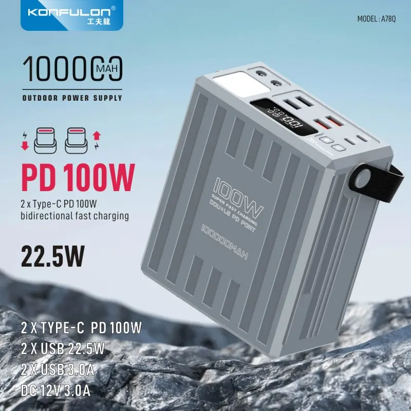 

100000mAh Power Bank PD 100W USB C Fast Charge Large Capacity 22.5W with 7 Outputs & LCD Display Battery Bank Outdoor Camping