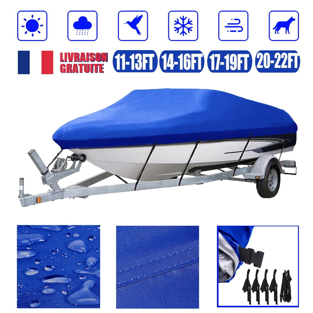 Heavy Duty Oxford Boat Cover Waterproof Dust SUN Rain Proof Trailerable Fishing Ski Bass Speedboat V-Shape Boat Cover 17ft 21D