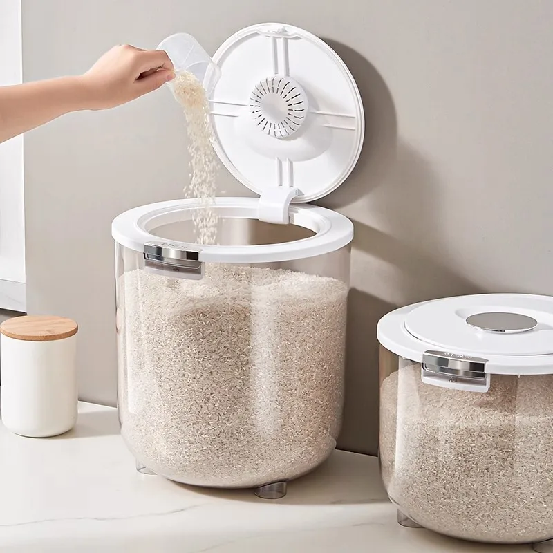 دلو أرز منزلي محكم الغلق، دقيق مطبخ مقاوم للحشرات والرطوبة، الحبوب، صندوق تخزين الأرز، خزان تخزين، 5 كجم/10 كجم/15 كجم #4