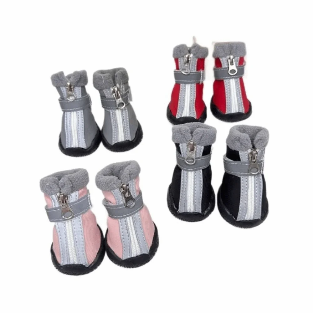 4pcs/set Comfortable Warm Winter Dog Shoes Thickened Waterproof Pet Snow Boots Plush Reflective Anti-slip Dog Boots Outdoor