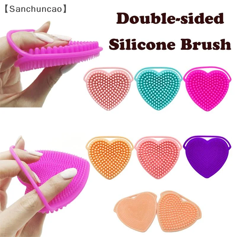 maveraSan Brosse per il viso in silicone a forma di cuore Raschietto bifacciale Spazzola per appendere Spazzola per pulizia Spazzola per bellezza esfoliante portatile