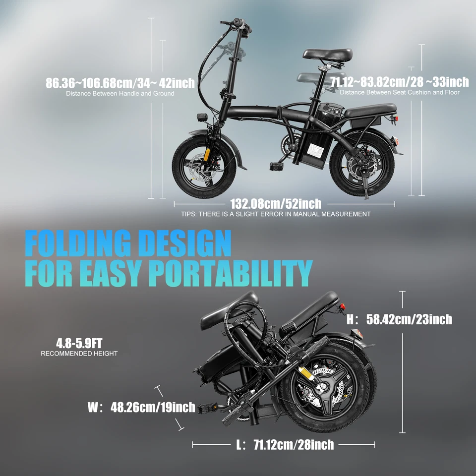 T5 Lightweight Folding Electric Bike for Adults 48V 750W Peak Power 20MPH 18-22 Miles Range 14Inch Disc Brake Commuter E-bike image 7