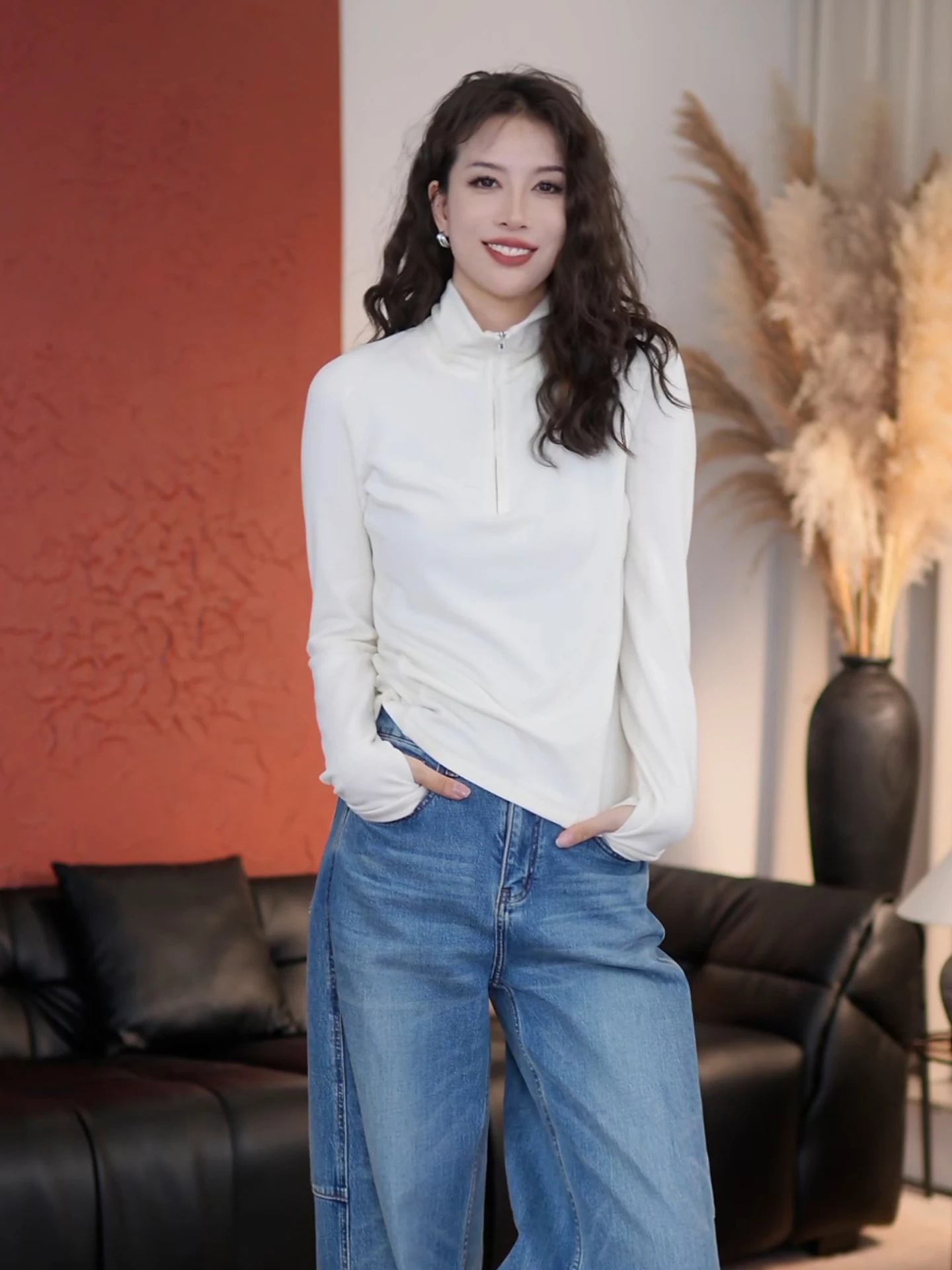 

Трикотажная базовая кофта Slim Fit с высоким воротником для женщин, повседневная, с длинными рукавами, на молнии, из смесового хлопка, удобная, осенняя, B2502