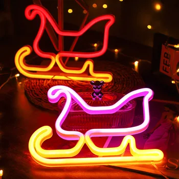 Colorful Sled Elk Head LED Neon Wedding Birthday Party Home Decor Atmosphere Lights Kids Bedroom Night Lamp Christmas Gifts