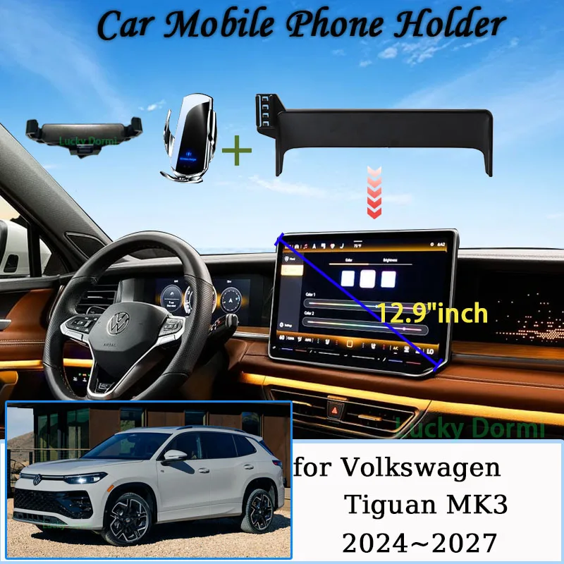 

Mobile Phone Holder for Volkswagen Tiguan 2025 2024 12.9"Screen Wireless Charger Bracket Gravity Stand Car MagSafe Accessories