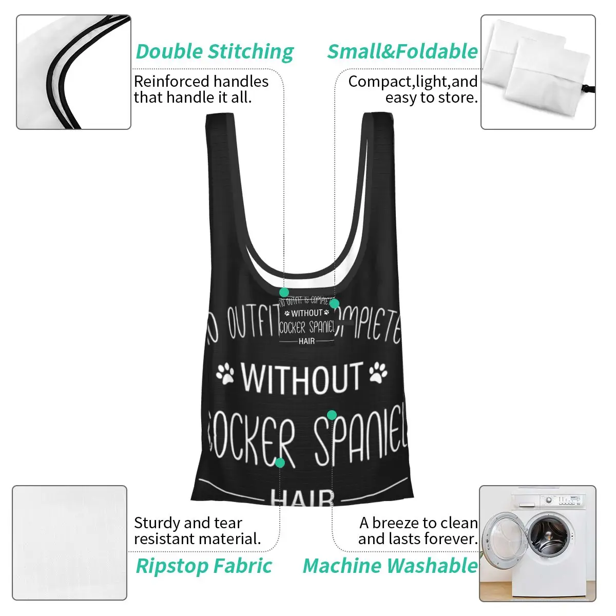 Cocker Spaniel, regalo, borsa per la spesa per camicie Borse tote portatili Borsa shopper a tracolla pieghevole Borsa per generi alimentari