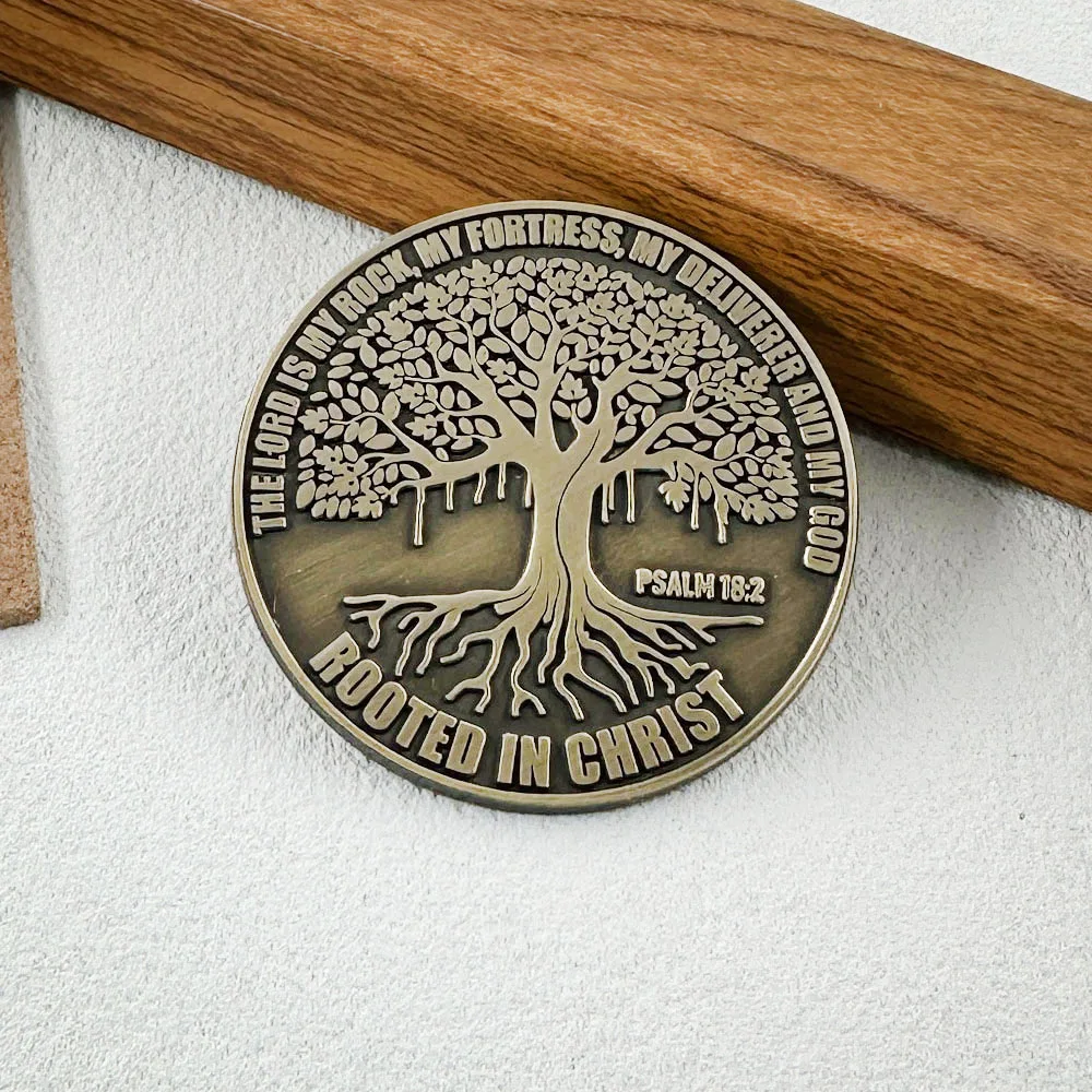 In Christus verwurzelte Baum-Emaille-Brosche Psalm 18:2 Schriftwort Der Herr ist meine Felsigkeit, meine Festung, mein Erlöser Religiöser Glaubens-Pin Access – Detail 5
