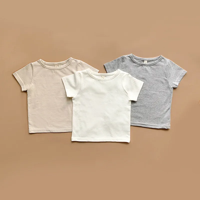 

Newborn Baby Boys Girls T-shirt 2024 New Korea Style Summer Thin Infant Toddler Solid Clothing Cotton Short Sleeve 0-24Month Top