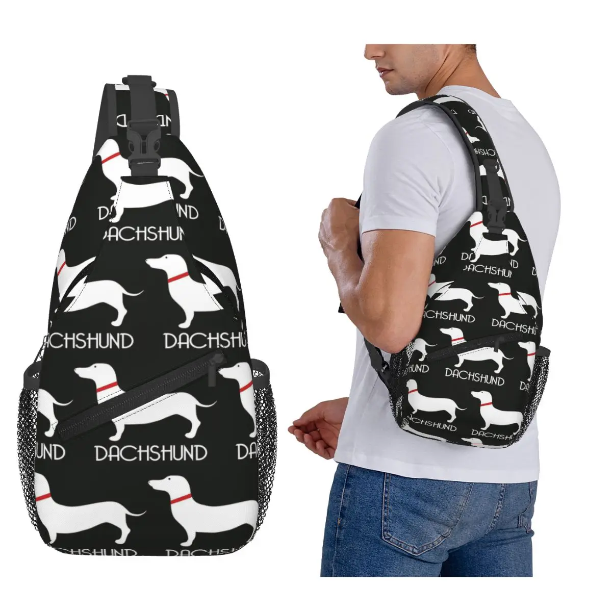 

Kawaii Dachshund Fashion Wiener Badger Sausage Dog Chest Bag Men Sling Crossbody Backpack Chest Bag Hiking Daypack Shoulder Bag
