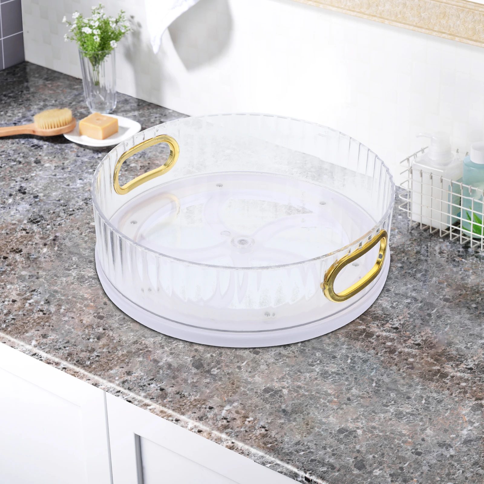 

Rotating Storage Tray Organizer Transparent Desktop Makeup Turntable Skincare Perfume Seasoning Rack Space Saving
