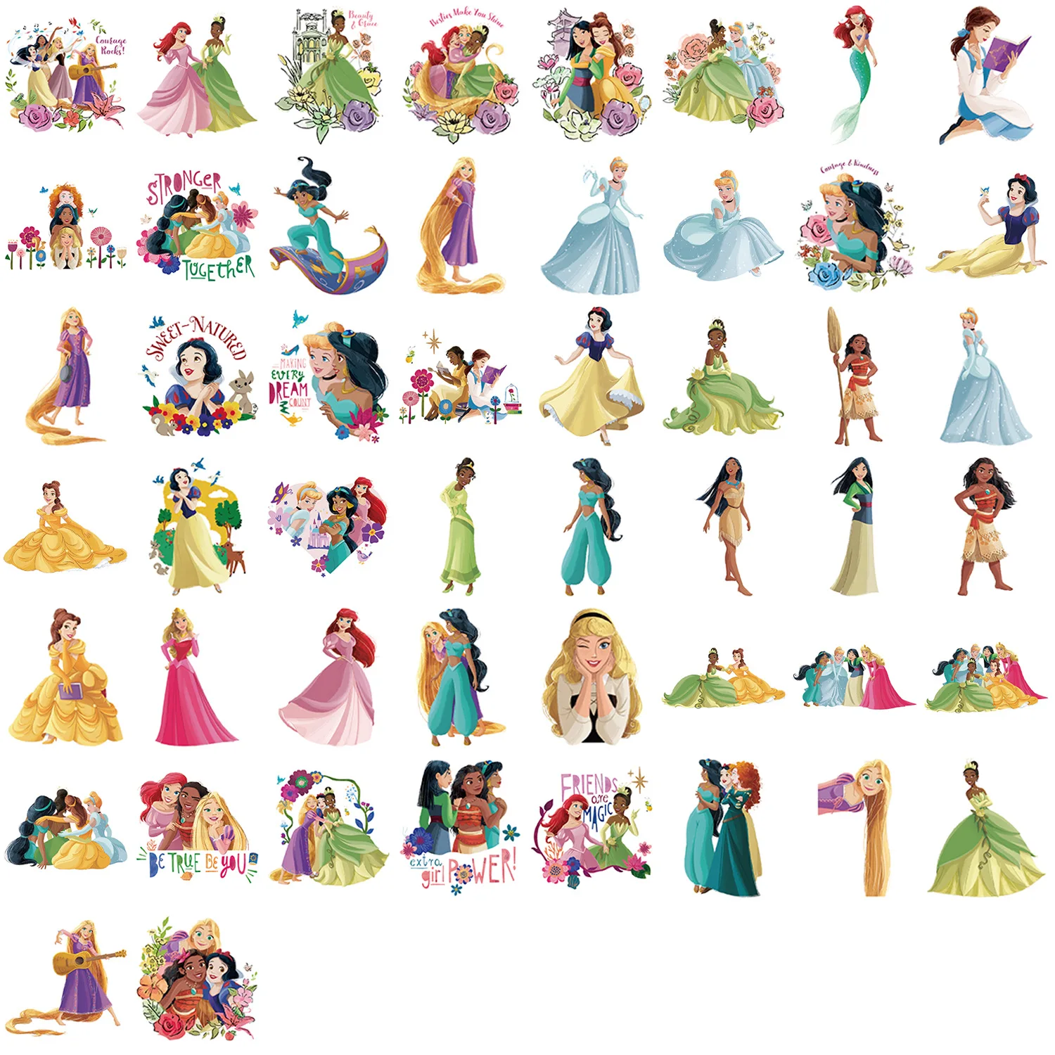 50 STKS Disney Prinses Stickers DIY Skateboard Bagage Telefoon Fiets Auto Kinderen Speelgoed Leuke Cartoon Decal Gift