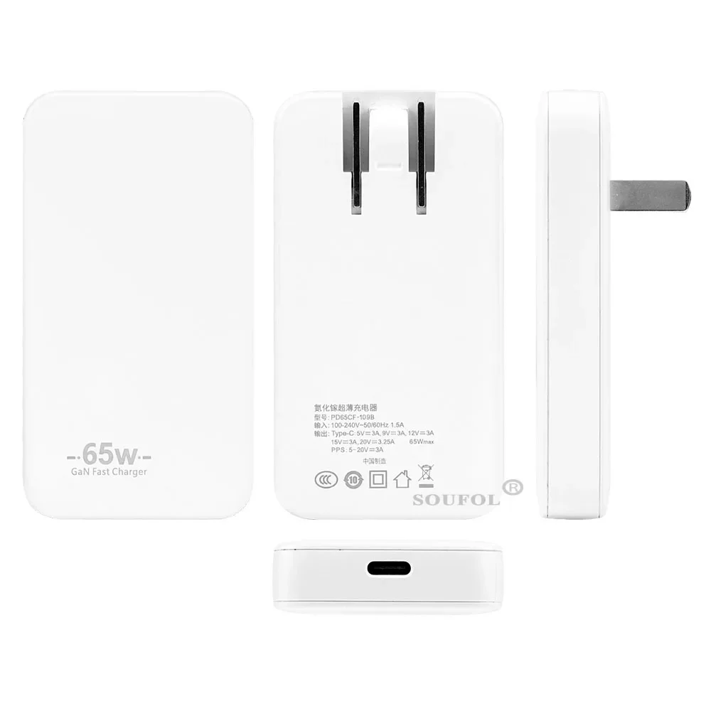 GaN Charger 65W Type C Ports Fast Quick Charging Charger Mobile Phone Type C Wall Adapter for For iPhone Xiaomi Huawei