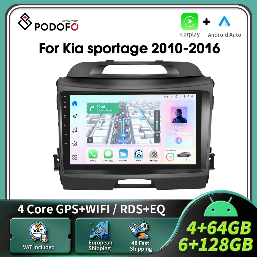 Podofo Android Wireless Carplay Autoradio für Kia Sportage 2010-2016 Android Auto Multimedia Player GPS Navigation RDS Radio
