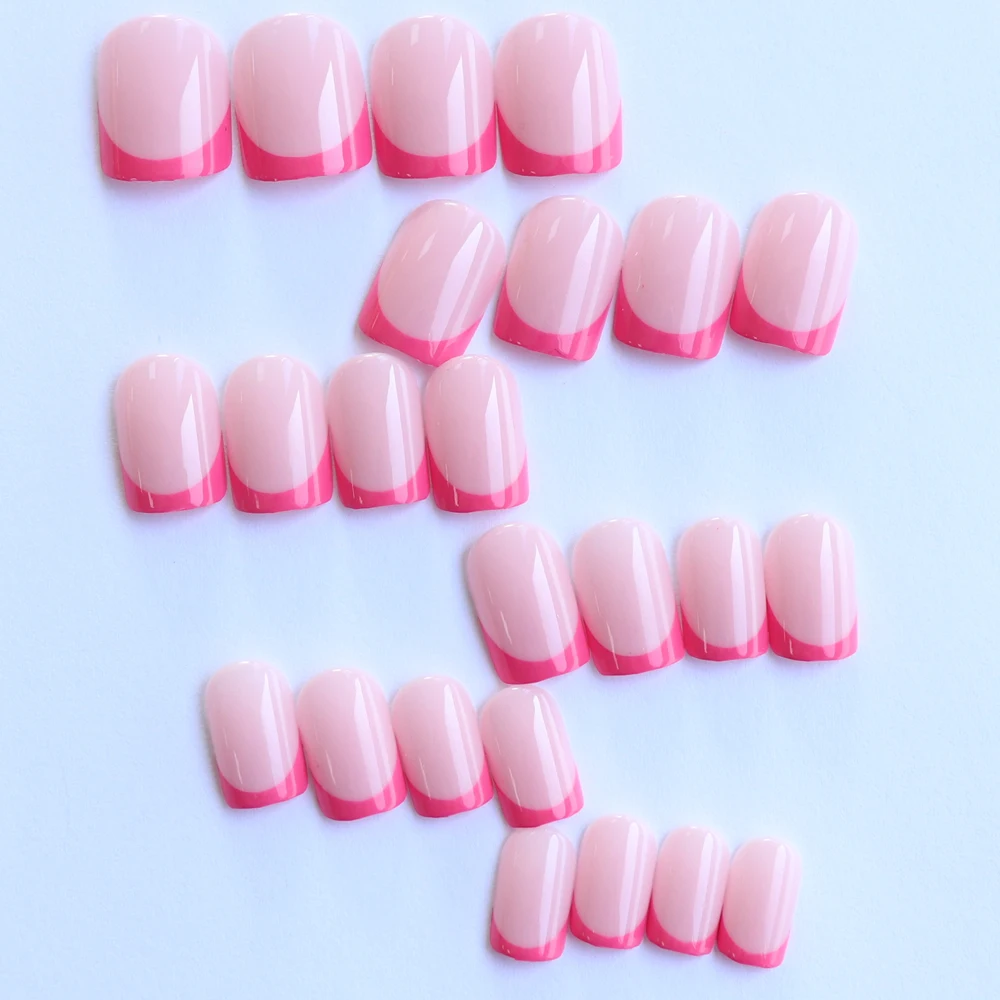 Faux ongles français roses pointus, courts et moyens, faux ongles carrés, ongles acryliques entièrement couverts, usage quotidien Simple pour femmes, 24 pièces