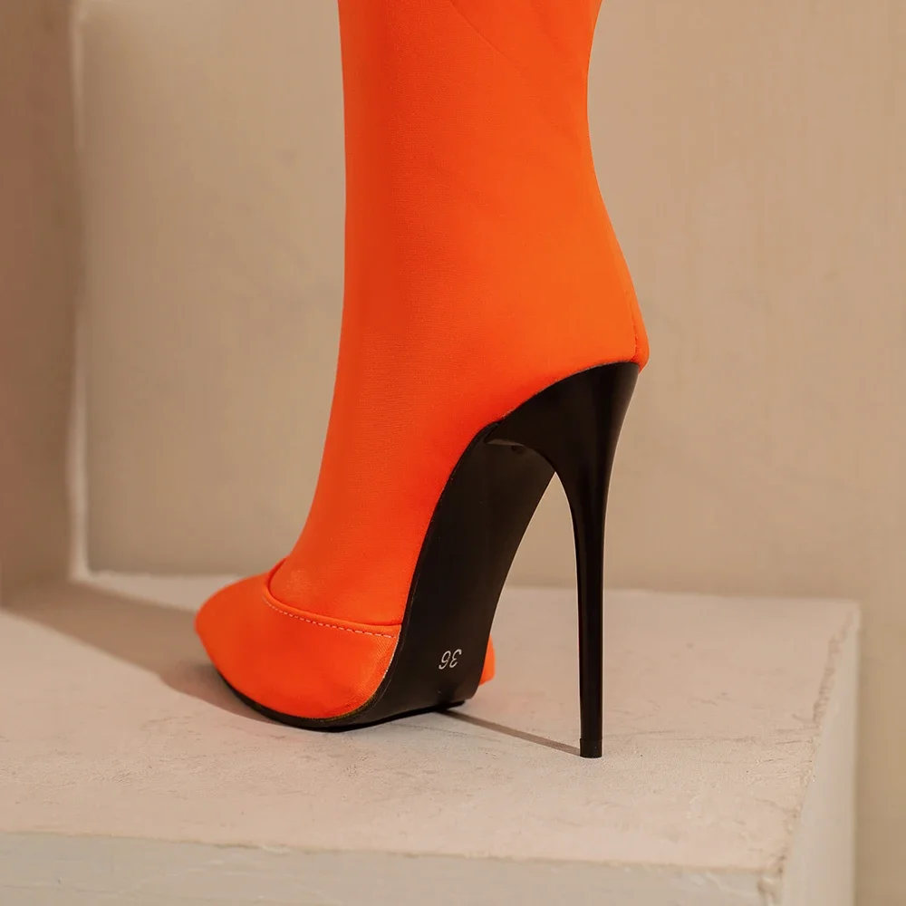 New Winter Glamour Orange Yellow Women Over the Knee Boots Hot High Thin Heel Lady Dress Shoes Plus Big Size 12 43 46 48 view 5