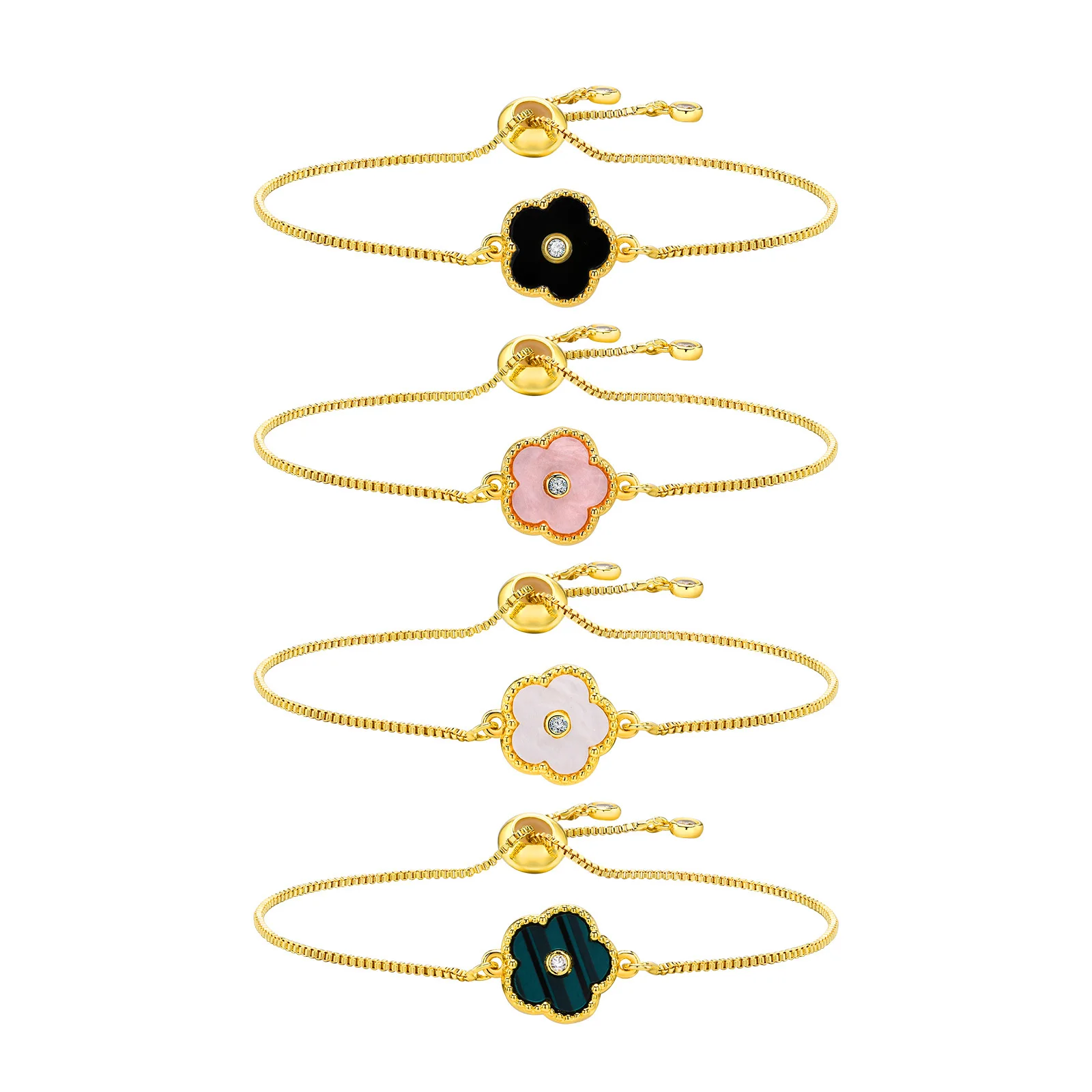 

Stainless Steel Link Bracelets For Women,18k Gold Plated Flower Adjustable Lucky Bracelet Mother's Day Gift
