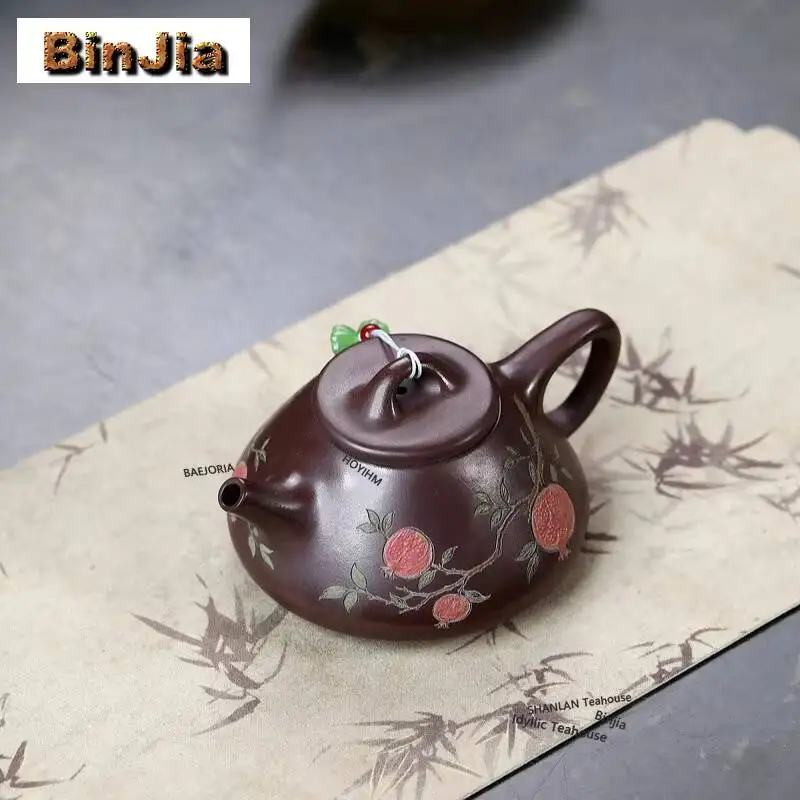200ml Vintage Yixing Purple Clay Teapots Handmade Stone Scoop Pot Raw Ore Purple Mud Kettle Zisha Tea Set Cha Accessories