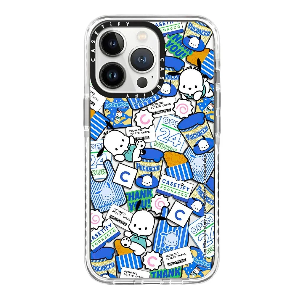 

Sanrio Cartoon Pochacco Tags Phone Case Kawaii Transparent All-Inclusive Painted Soft Case for iPhone 11 12 13 14 15 Pro Max