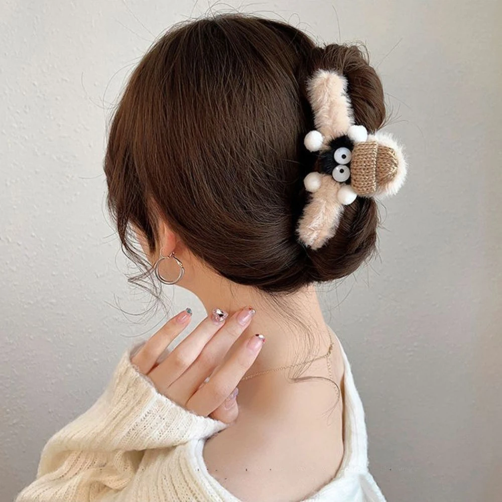 1개 귀여운 뜨개질 만화 캐릭터 디자인 플러시 헤어 클립 편안한 Y2K 분위기 귀여운 헤어스타일 액세서리