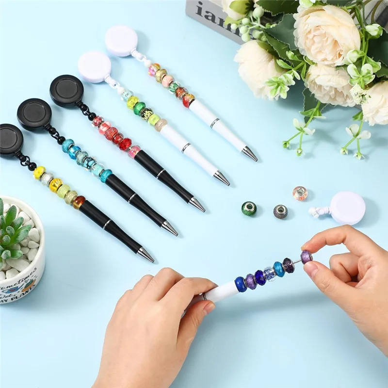 

Upgraded 10Pcs Bead Pens Black Ink Ballpoint Pen DIY Pen Retractable Badge Reel Pen Ballpoint Pen For Students Teachers School