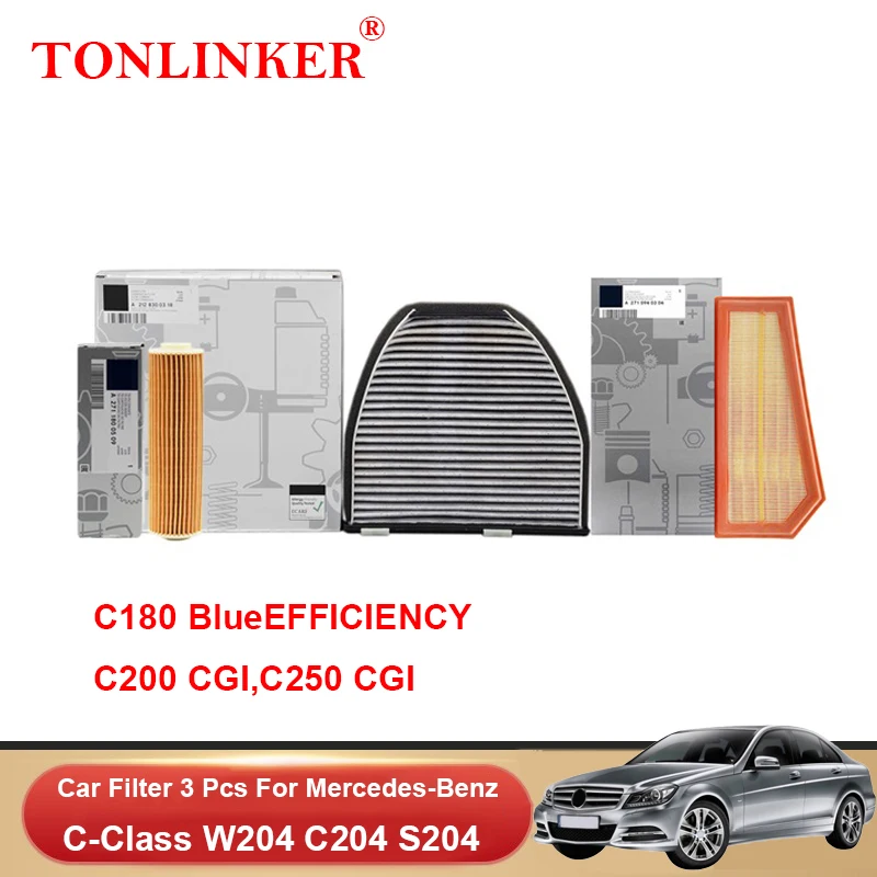 

TONLINKER Cabin Air Filter Oil Filter For Mercedes Benz W204 C204 S204 2011-2015 C180 C200 C250 CGI C220 CDI C300 C350 C63AMG