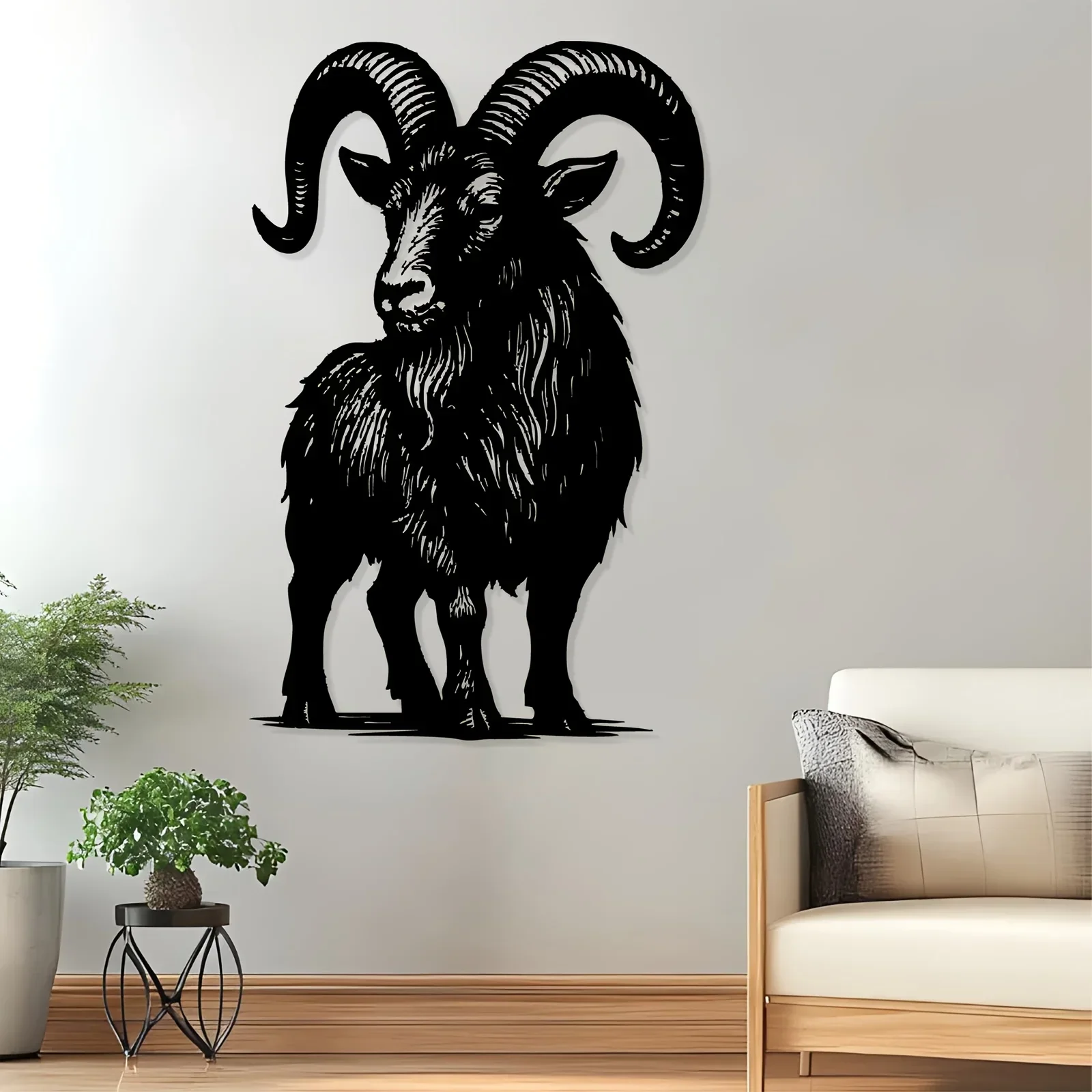 Ram Metal Wall Sculpture, Iron Hanging Mural for Garden Fence Living Room Indoor Outdoor Decor