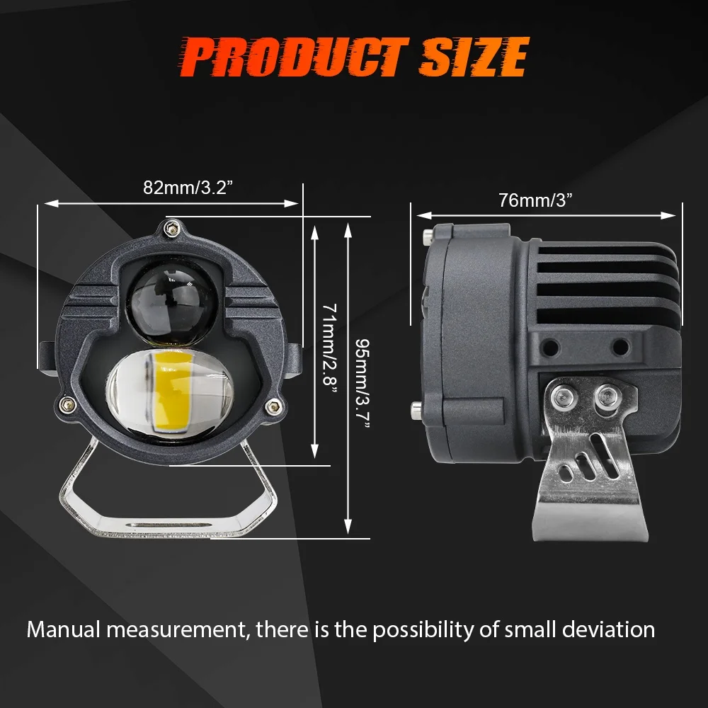 Additional Led Headlights for Motorcycle White/Amber 12-80V Dual Spotlights Fog Lights for F800GS F700GS 4X4 Truck ATV SUV