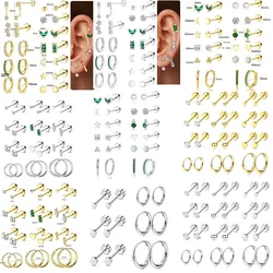 Fashion Earrings Set Crystal green Zircon Cartilage Piercing Women Stainless Steel Spiral Tragus Stud Earring Body Jewelry