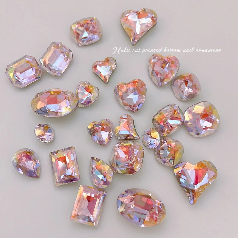 5pcs เล็บ rhinestones Charms คริสตัลเพชรสีชมพูสีเพชร Water DROP Love เครื่องประดับเพชร