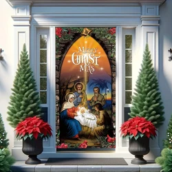 Jesus Theme Photography Background with Luminous Stars Crib Durable Door Cover Decoration New Year's Party Props Gift Supply