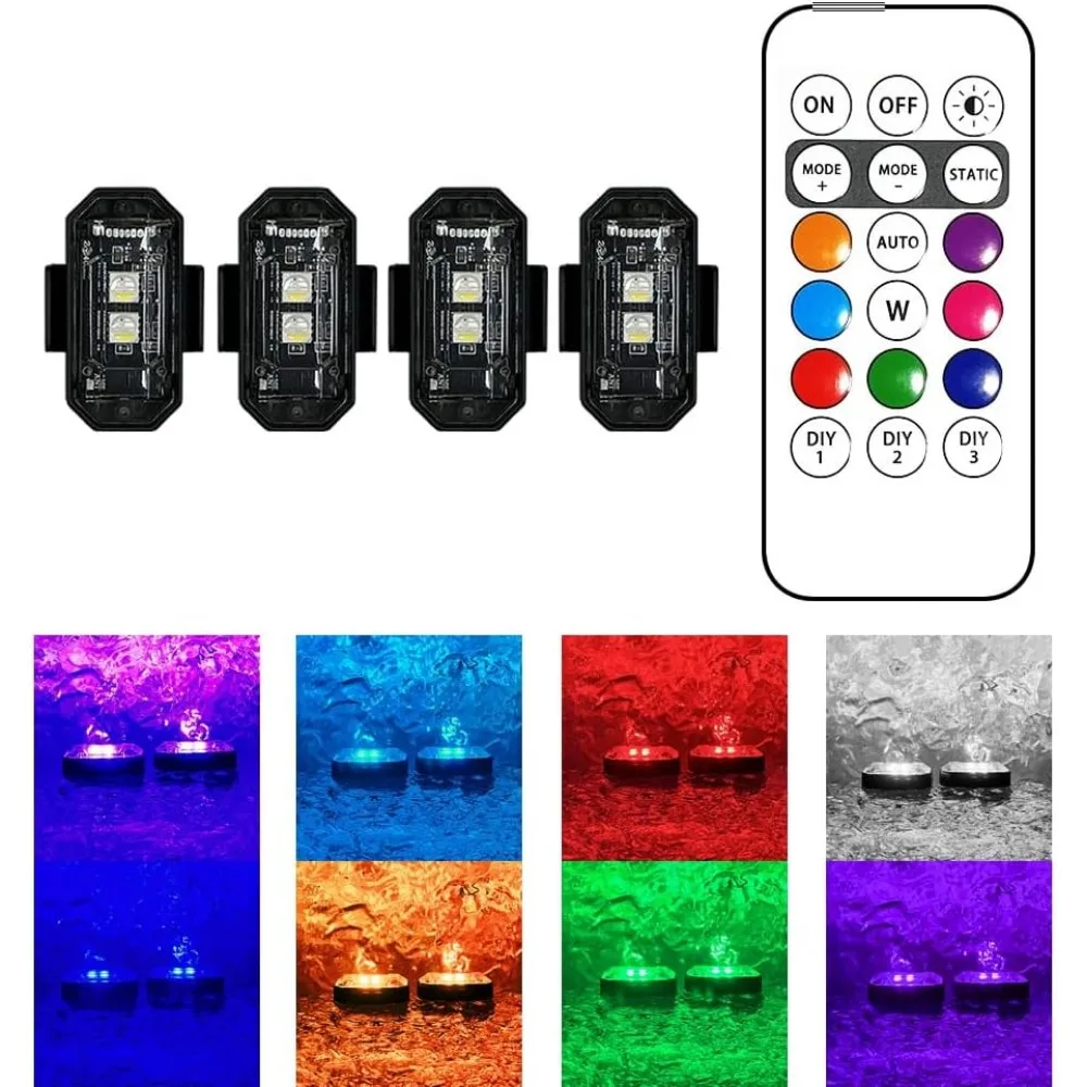 

Wireless RGB Motorcycle LED Strobe Lights 8-Pack Rechargeable IP65 Waterproof Anti-Collision 8 Colors