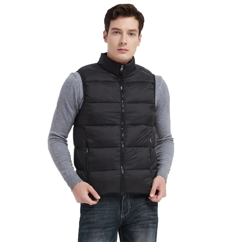 

European and American New Down Stand Collar Cotton Casual Thickened Warm Coat Vest Men