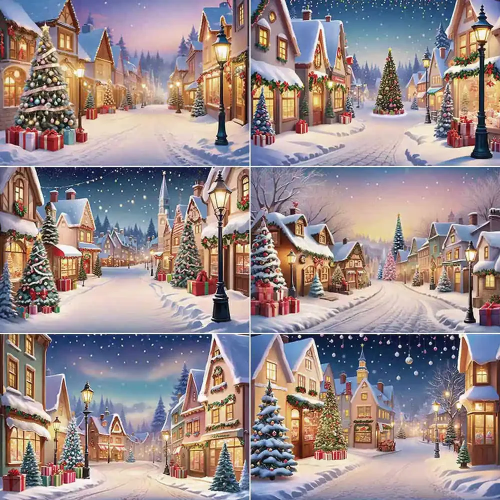 

MOON.QG Christmas Village 2025 Photography Backdrop Snow Winter Photo Studio Backgrounds New Year Party Decoration Back Drop