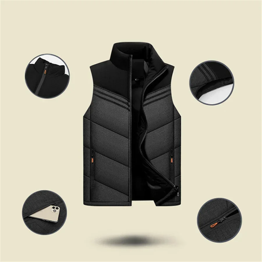 New Luxury Men's Vest Sleeveless Jackets for Men Winter Warm Coat Casual Thicken Sleeveless Parka Male Waistcoat Windbreaker