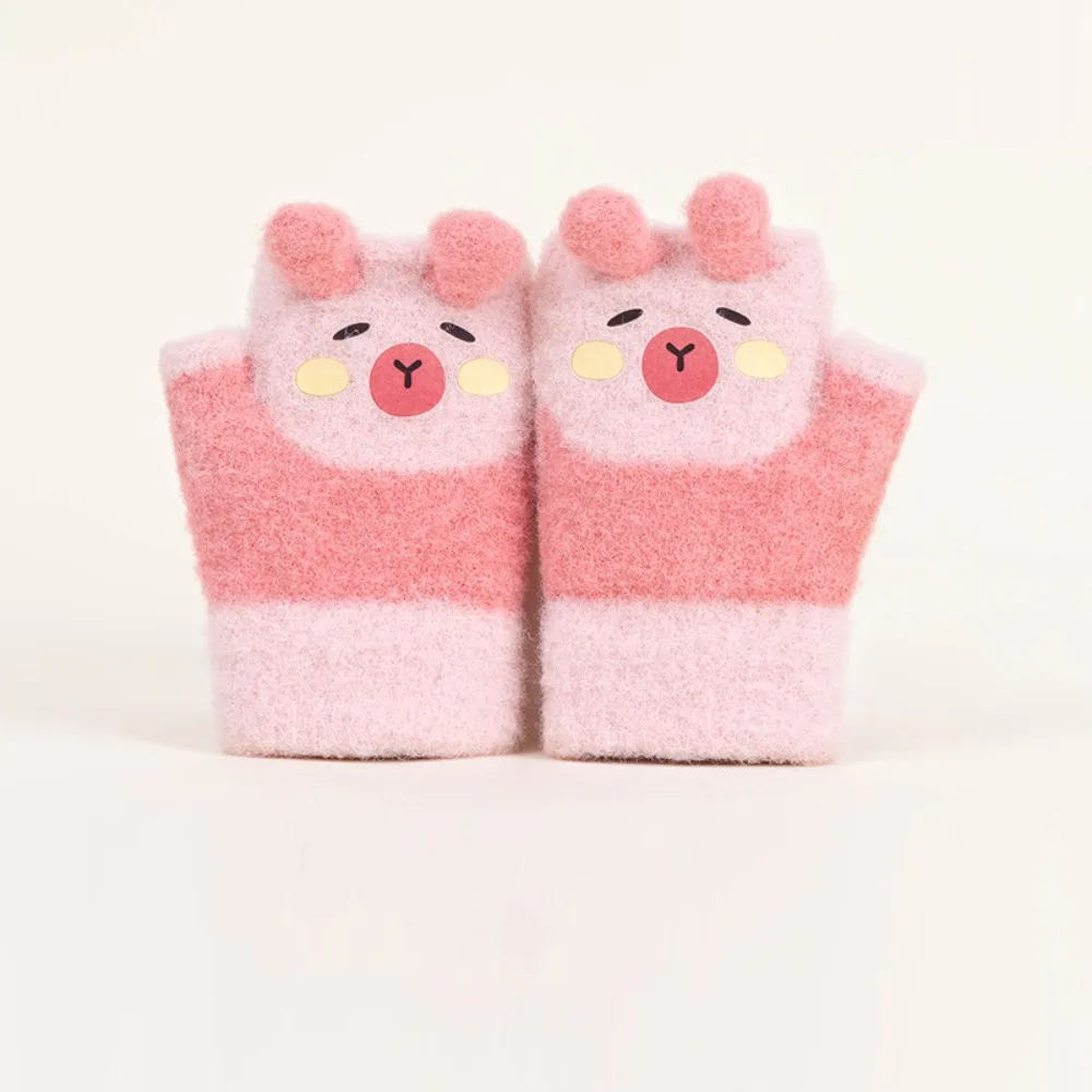 

Cute 0-3 Years Old Capybara Winter Flip Gloves Cold-Proof Thickened Half Finger Gloves Elastic Warm Kids Knitted Mitten School