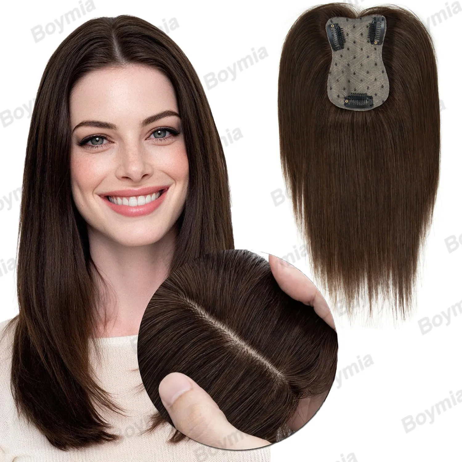 أغطية شعر Boymia للنساء شعر بشري حقيقي 360 درجة ° أغطية شعر بشري ثلاثية الأبعاد للنساء مع مشبك شعر رفيع 20 بوصة 25 بوصة 30 بوصة 35 بوصة سم #1