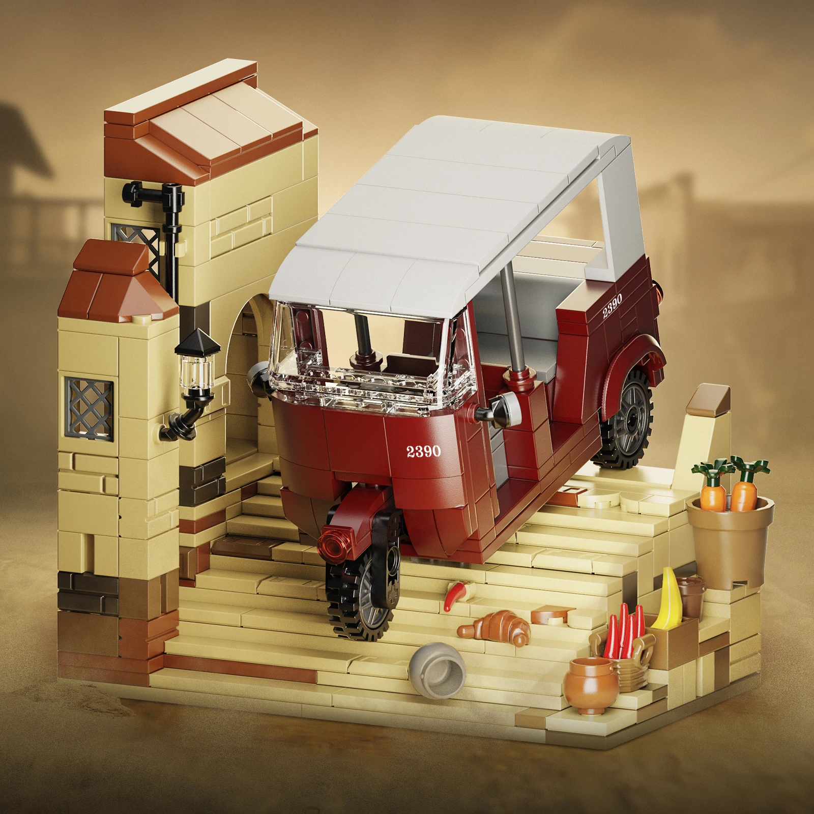 Indianaed Jones Galloping Rickshaw Car Building Block Model Kit MOC Classic Tricycle Vehicle Bricks Toy Kid Birthdays Gift