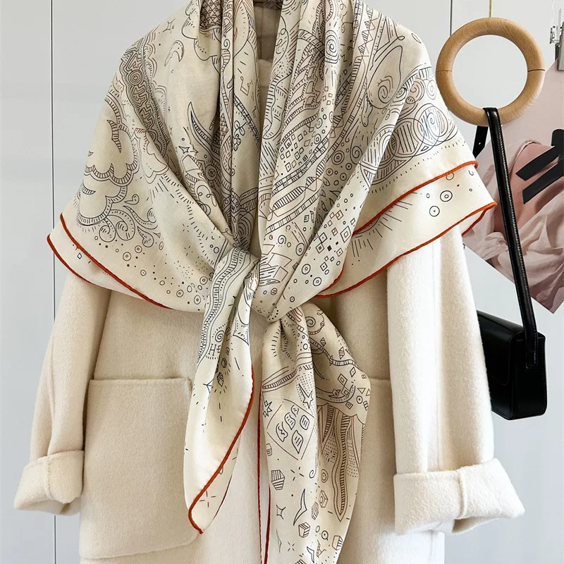 2026 Large Square Wool Scarves Wraps Womens Winter Top Grade Wool Shawl Cape Double Sided Printing