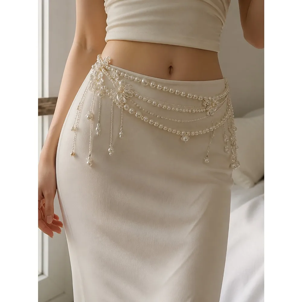 Multilayer Pearl Belt Waist Chain for Women's Fashion Retro Y2K Designer Belt Character Playing Clothes Accessories Party Belts ﻿