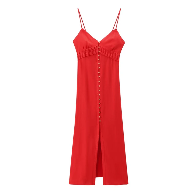 Elegante Vrouwen Spaghetti Jurk Dame Tank Mouwloze Schoonheid Sexy Split Zoom Effen Kleur Dames Mode Uitloper Jurken