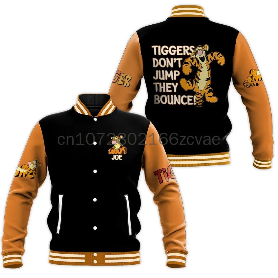 Disney Tigger Baseball Jacket 2024 New Disney Casual Baseball Jacket Oversize Street Men\'s and Women\'s Jacket